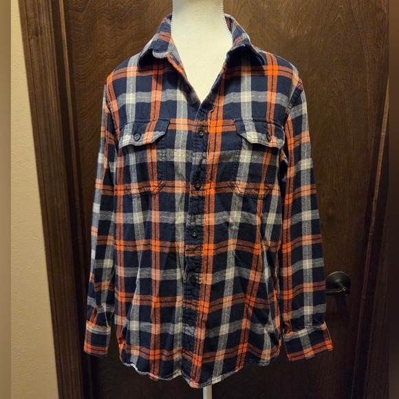 Old Navy Casual Plaid Shirt - Navy and Orange - Picture 1 of 9